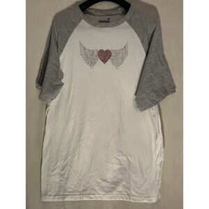 Marci Rhinestone Winged Heart TShirt Women's Size Large Short Sleeve Crew Neck